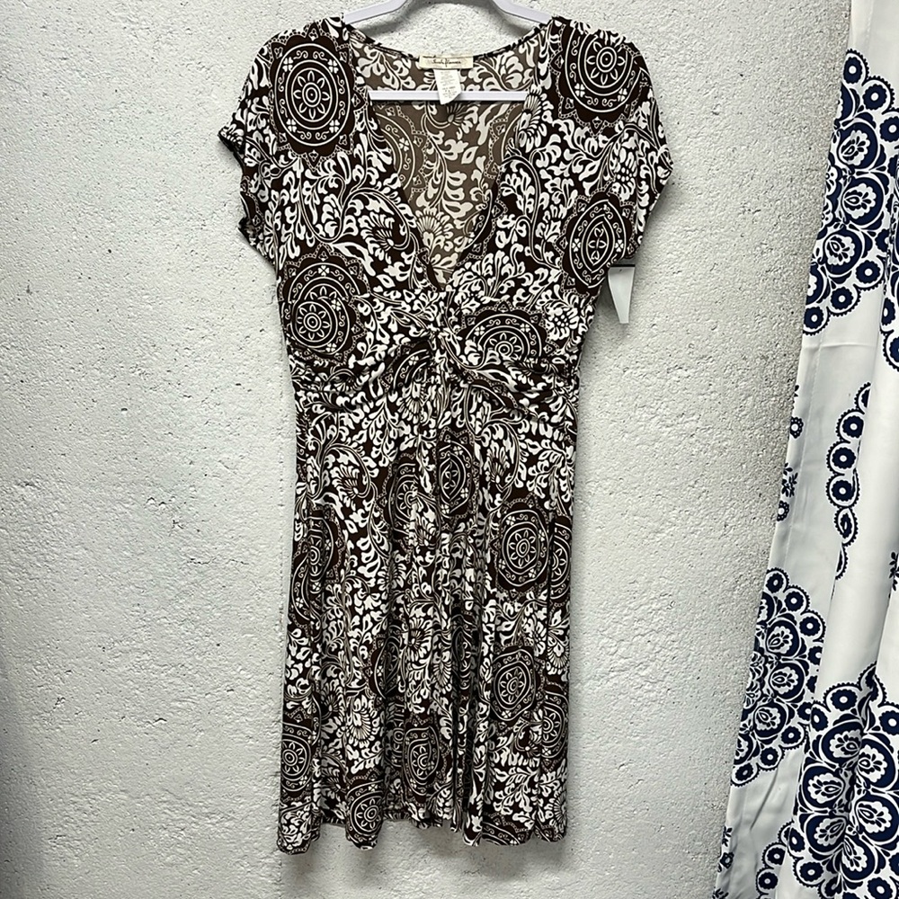 Sushiflower Dress Brown White Floral XL